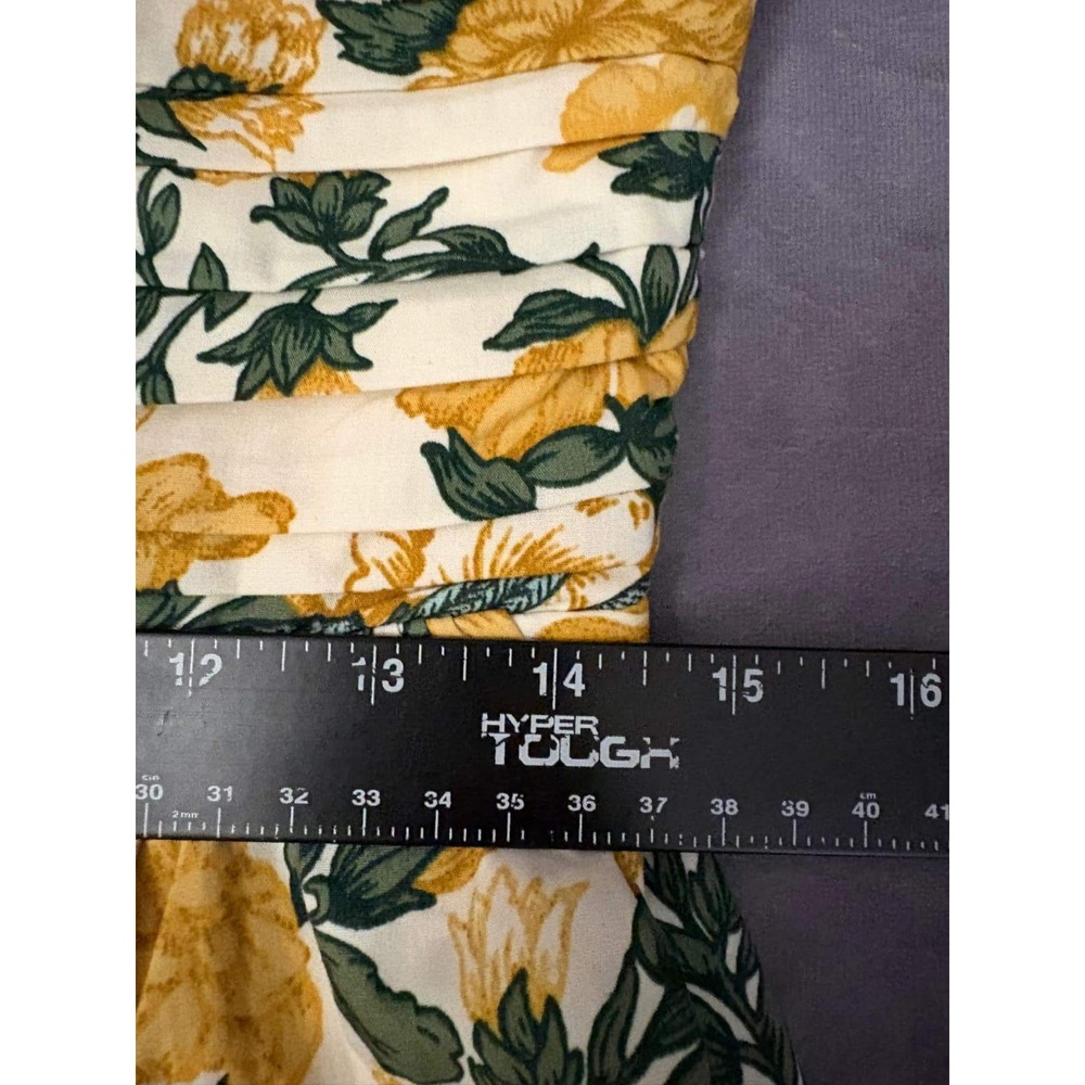 Abercrombie & Fitch Yellow Floral Butterfly Midi Dress Pockets Smocked Back M - Picture 10 of 11